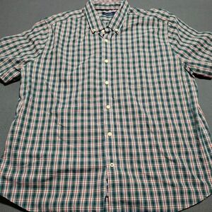 Nautica Shirt Men XXL Blue Plaid Nerd Office Dad Preppy Short Sleeve Button Up